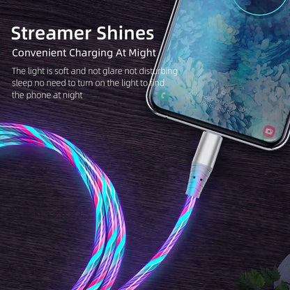 3A Glowing Cable Micro USB Type C Cable Fast Charging For iPhone  LED light phone Chargers